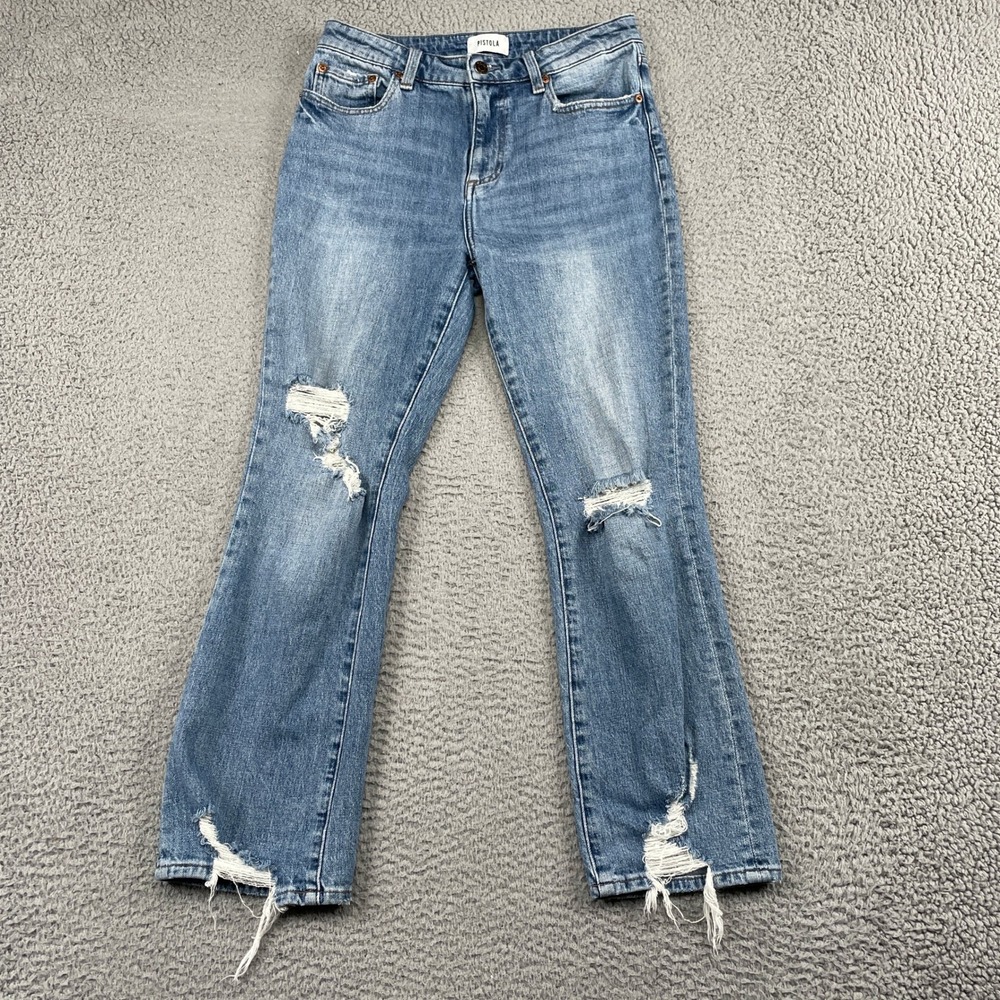 Pistola Jeans Womens 27 Blue Distressed Lennon High Rise Crop Bootcut Jeans